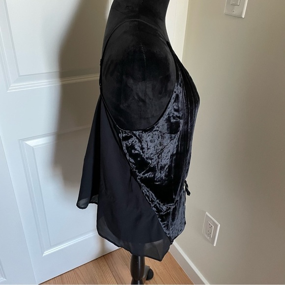 J Brand Black Velvet Front Viscose Silk Combo Tie Front Tank Top EUC Size Large - Picture 5 of 12